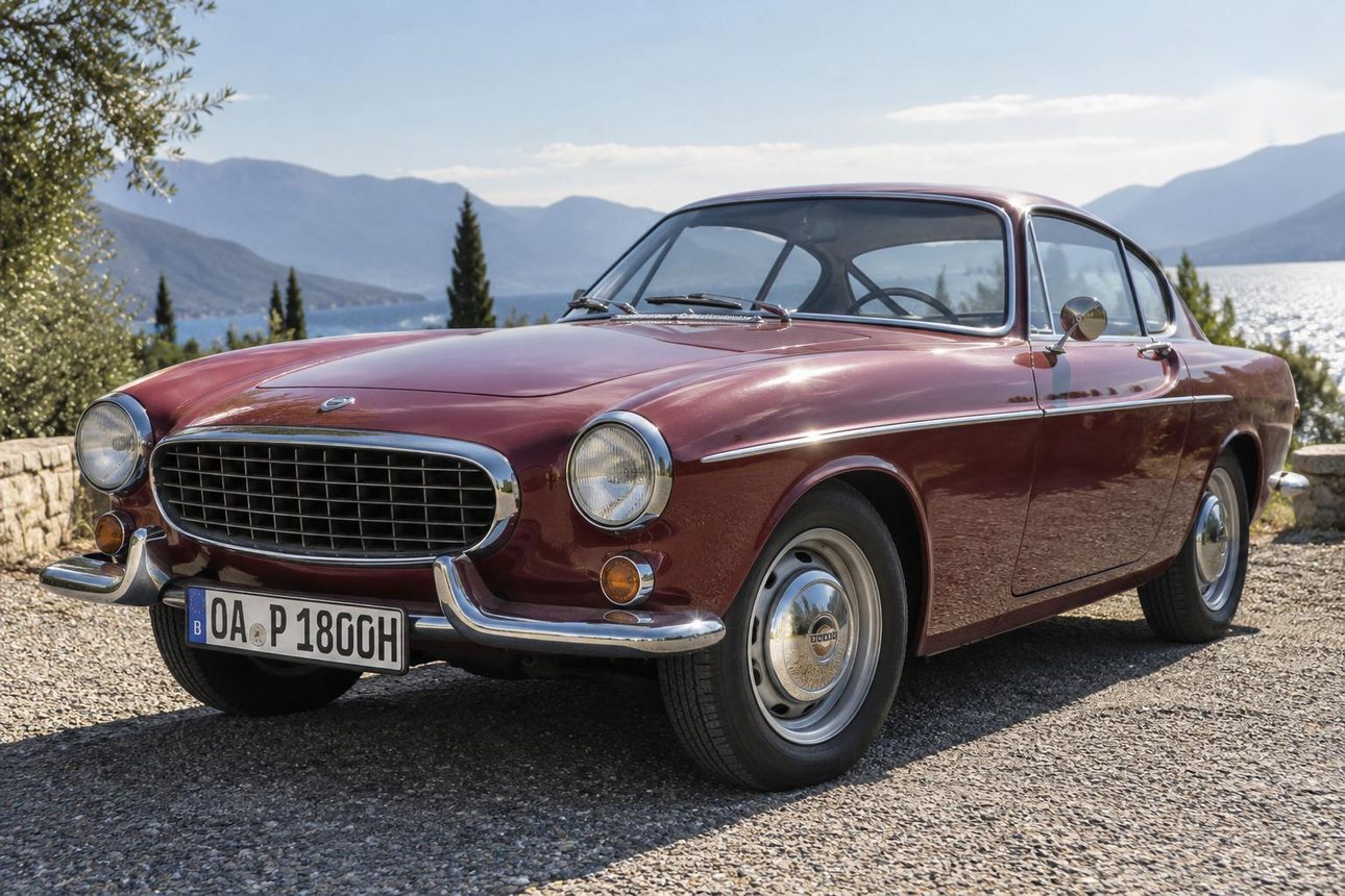 Schwedisches Design trifft Alpenpanorama: Der Volvo P1800 macht auch vor einem Bergsee eine ausgezeichnete Figur.