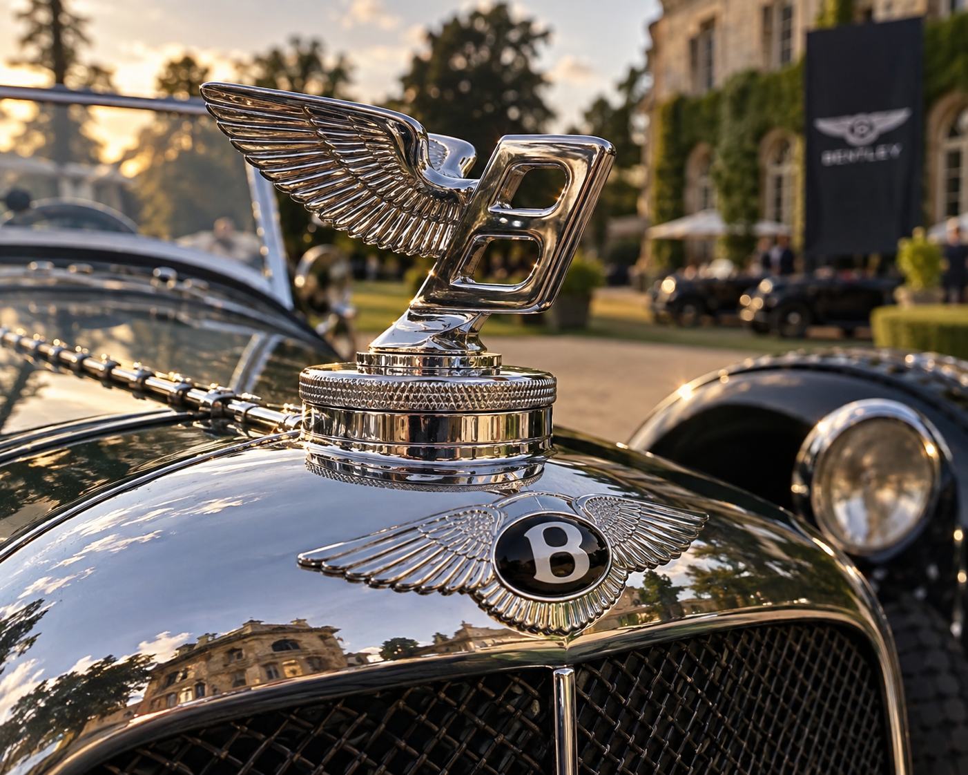 Bentley Flying B Kühlerfigur bei Retromanie, mit KI generiert