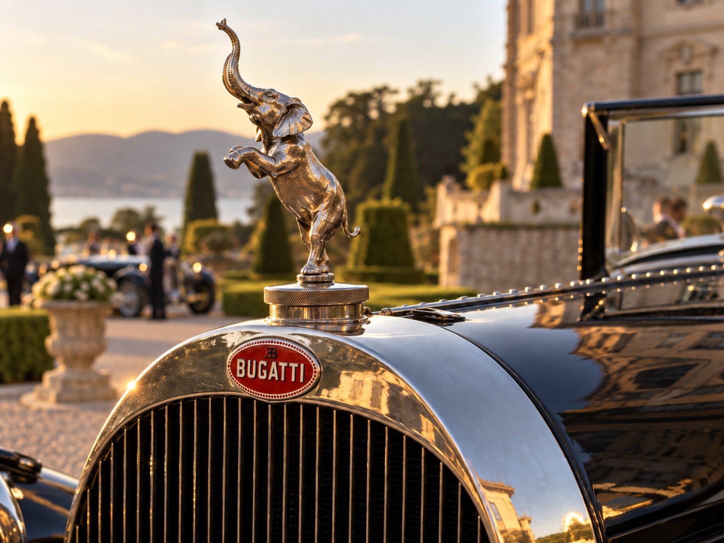 Bugatti Elefant Kühlerfigur bei Retromanie, mit KI generiert