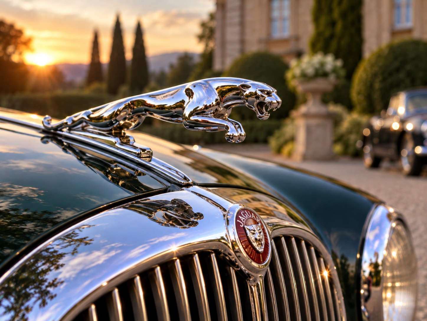 Jaguar Leaper Kühlerfigur bei Retromanie, KI-generiert