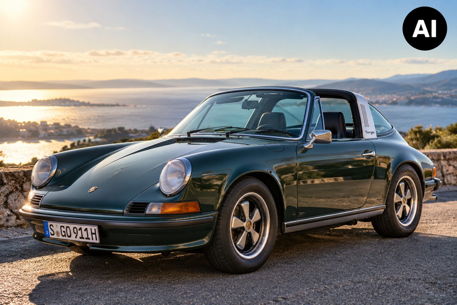 Klassischer Porsche 911 Targa mit Küstenpanorama