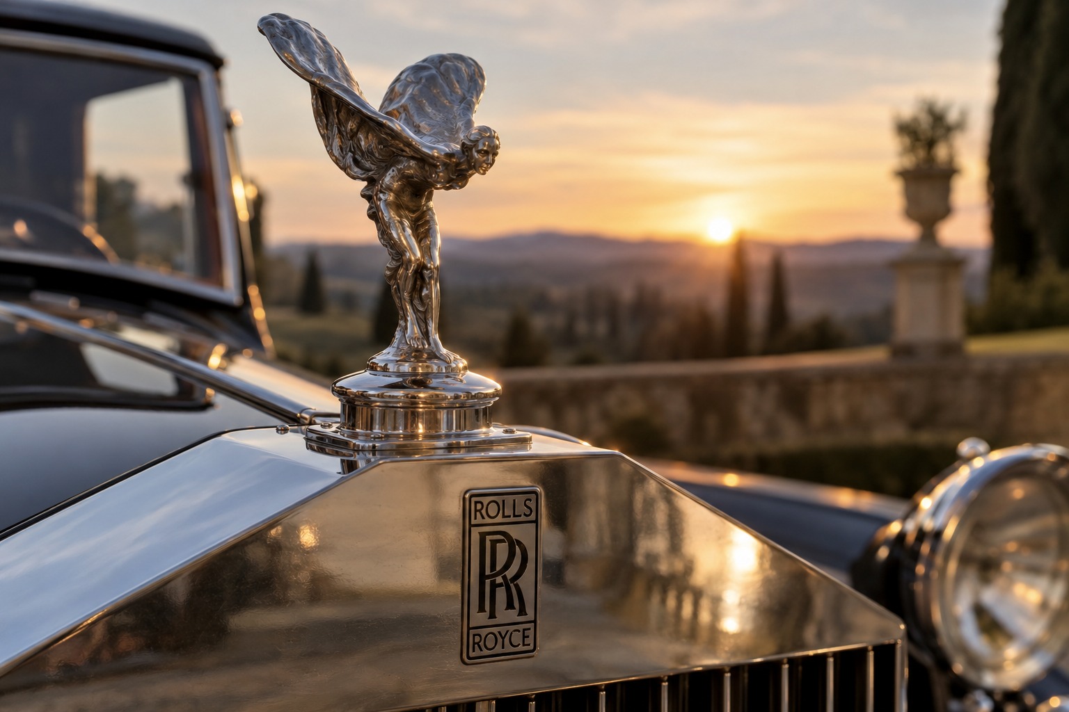 Spirit of Ecstasy Kühlerfigur von Rolls-Royce für Retromanie, mit KI generiert