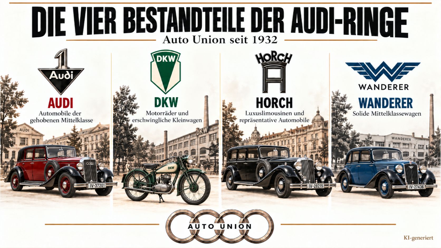 Die Geschichte der vier Audi-Ringe bei Retromanie (2), Bild KI-generiert