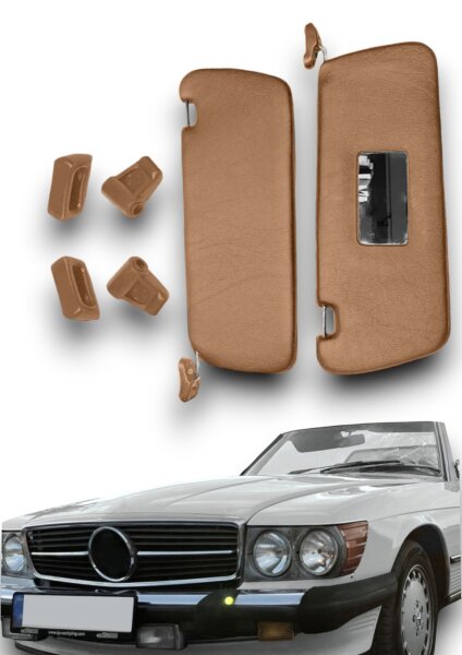 Sonnenblenden Sunvisor Paar mit Stangen + Clips für Mercedes SL 107 dattel Rechtslenker