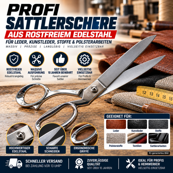 Profi Schneiderschere Sattlerschere Edelstahl Leder Stoff Polster Heimwerker Neu