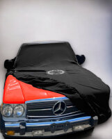 Ganzgarage Carcover für Mercedes SL 107 SLC maßgeschneidert schwarz mit Schriftzug und Tasche