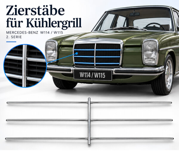 Zierstäbe für Kühlergrill Chrome  für Mercedes W114 W115 2.Serie Restposten