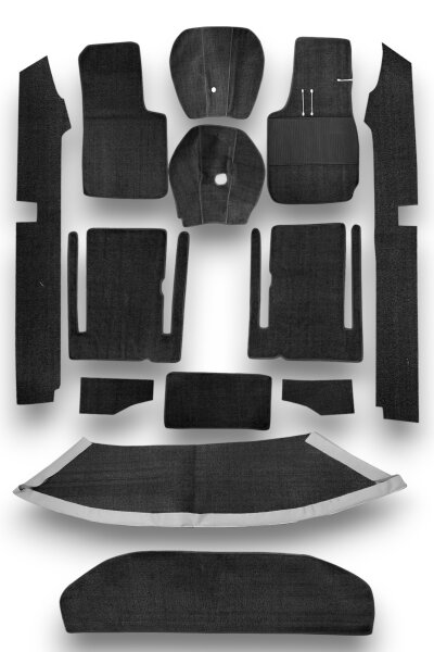 Teppichsatz Teppich Gummi Velours für Fiat Spider 1500 & 1600 S schwarz