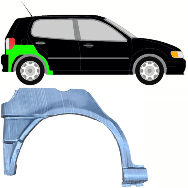 Hinten Kotflügel Blech Mit Unten Hinten Teil für Volkswagen Polo 6n 1994 - 1999 rechts