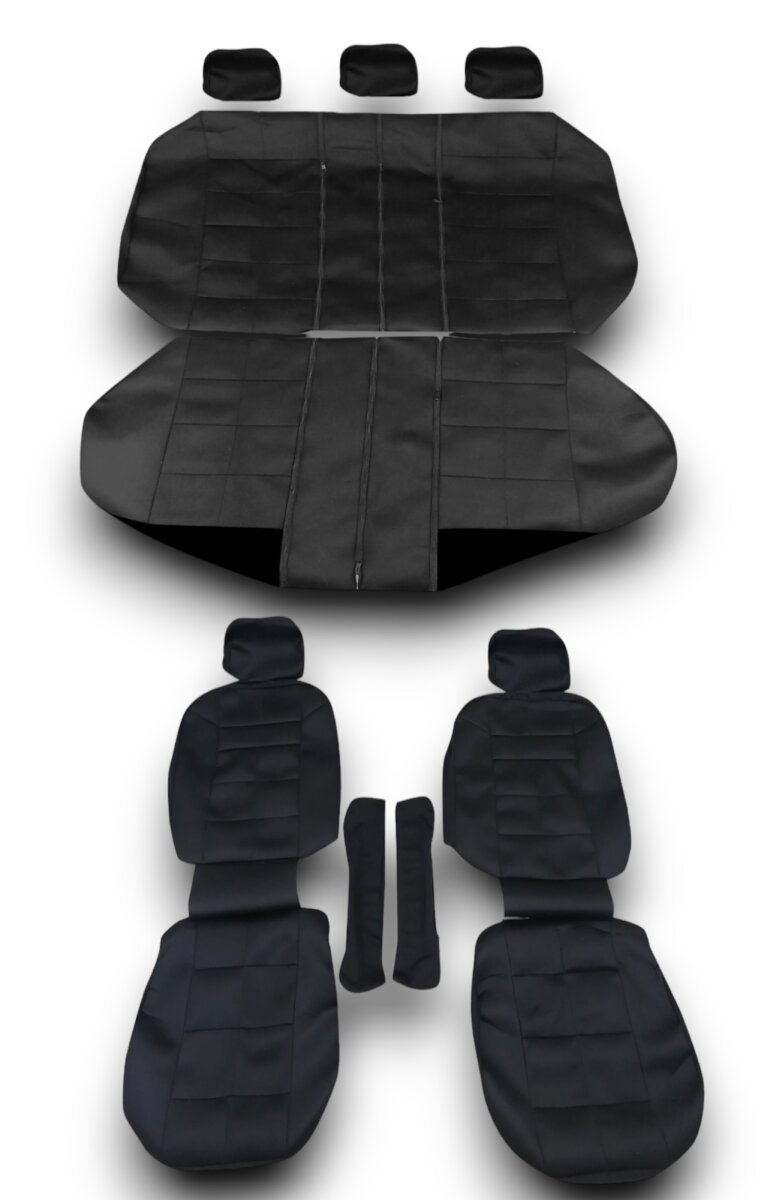 2+1 Sitzbezug Grau Schwarz Vorn Sitzbezüge Schonbezüge SET QP Für Ford Transit Kunstleder Schwarz Sitzbezüge Transit
