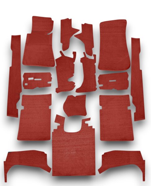 Teppichsatz Teppich für Mercedes Benz W126 SE Gummi Absatzschoner dunkelrot (Schlinge)