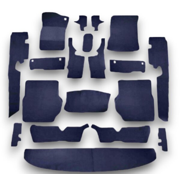 Teppichsatz Teppich für Mercedes W116 SEL Gummi Absatzschoner blau (Schlinge)