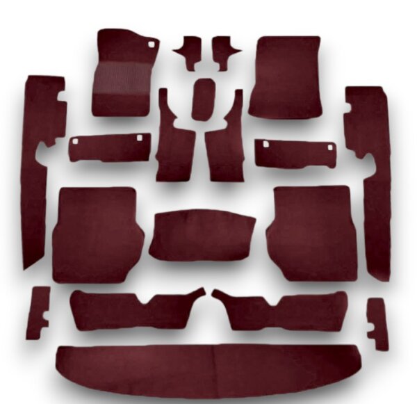 Teppichsatz Teppich für Mercedes W116 SEL Gummi Absatzschoner dunkelrot (Schlinge)