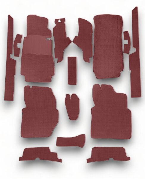 Teppichsatz Teppich für Mercedes W123 Coupe Gummi Absatzschoner dunkelrot (Schlinge)