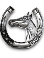 Chrom Hufeisen mit Pferdekopf für Mercedes W123 Kühlergrill Oldtimer