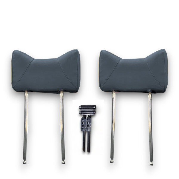 Kopfstützen Hasenohr Paar Echtleder blau hinten für Mercedes SL R107 W114 W115 etc.