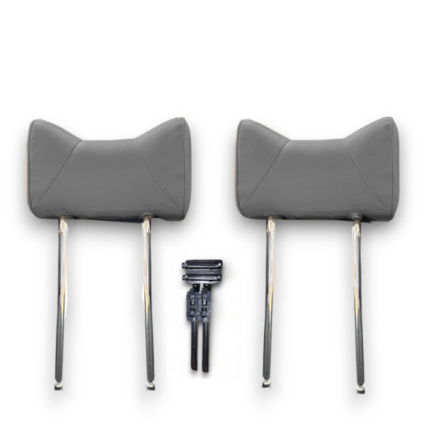 Kopfstützen Hasenohr Paar Echtleder grau hinten für Mercedes SL R107 W114 W115 etc.