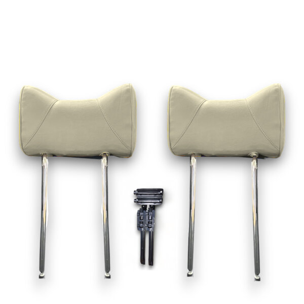 Kopfstützen Hasenohr Paar Echtleder beige hinten für Mercedes  SL R107 W114 W115 etc.