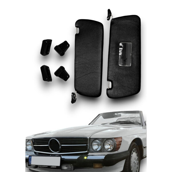 Sonnenblenden Sunvisor Paar mit Stangen + Clips für Mercedes SL 107 schwarz Rechtslenker