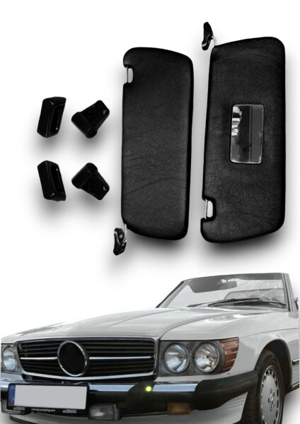 Sonnenblenden Sunvisor Paar mit Stangen + Clips für Mercedes SL 107 schwarz Rechtslenker