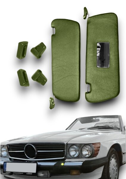 Sonnenblenden Sunvisor Paar mit Stangen + Clips für Mercedes SL 107 grün Rechtslenker