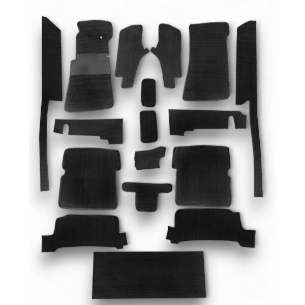 Teppichsatz Gummi Absatz für Mercedes SL R107 Rechtslenker RHD schwarz (Velours)