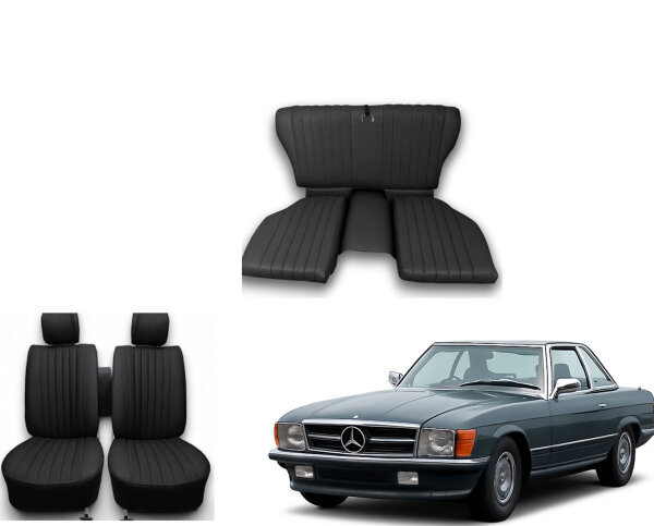 Set Sitzbezüge bis Bj. 84 + Rückbank klappbar für Mercedes SL 107 Schwarz