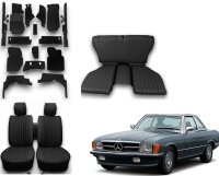 Set Sitzbezüge ab Bj. 85 + Rückbank klappbar + Teppichsatz für Mercedes SL 107 Schwarz