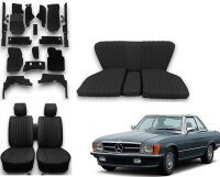 Set Sitzbezüge bis Bj. 84 + Rückbank starr + Teppichsatz für Mercedes SL 107 Schwarz