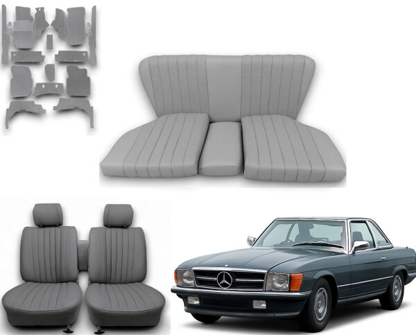 Set Sitzbezüge bis Bj. 84 + Rückbank starr + Teppichsatz für Mercedes SL 107 Grau