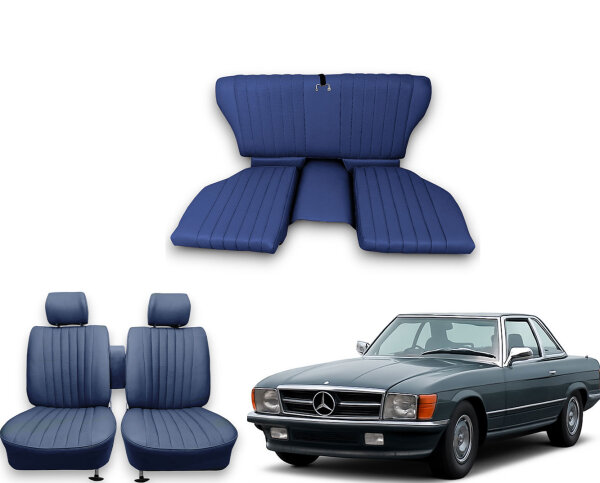 Set Sitzbezüge bis Bj. 84 + Rückbank klappbar für Mercedes SL 107 Blau