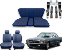 Set Sitzbezüge bis Bj. 84 + Rückbank starr + Gurte für Mercedes SL 107 Blau