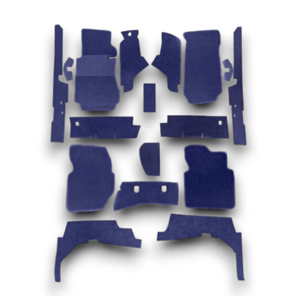 Set Sitzbezüge bis Bj. 84 + Rückbank starr + Teppichsatz + Gurte für Mercedes SL 107 Blau