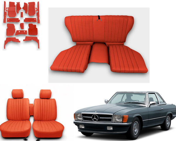 Set Sitzbezüge bis Bj. 84 + Rückbank klappbar + Teppichsatz für Mercedes SL 107 Rot