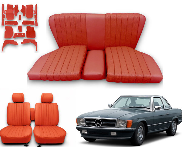 Set Sitzbezüge ab Bj. 85 + Rückbank starr + Teppichsatz für Mercedes SL 107 Rot