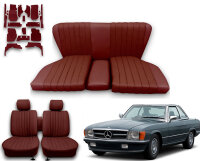 Set Sitzbezüge ab Bj. 85 + Rückbank starr + Teppichsatz für Mercedes SL 107 Dunkelrot