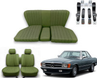 Set Sitzbezüge bis Bj. 84 + Rückbank starr + Gurte für Mercedes SL 107 Grün