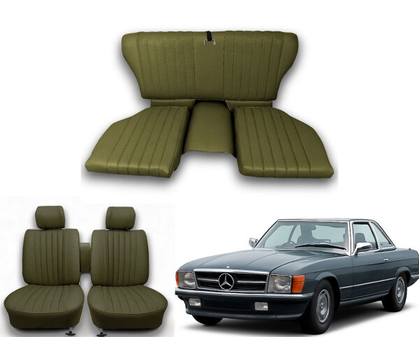 Set Sitzbezüge ab Bj. 85 + Rückbank klappbar für Mercedes SL 107 Dunkelgrün