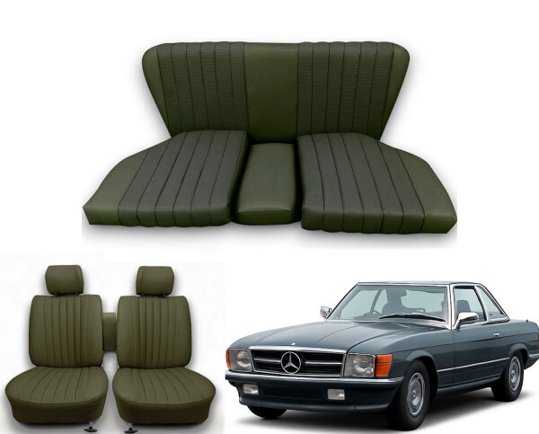 Set Sitzbezüge bis Bj. 84 + Rückbank starr für Mercedes SL 107 Dunkelgrün