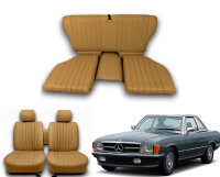 Set Sitzbezüge ab Bj. 85 + Rückbank klappbar für Mercedes SL 107 Dattel