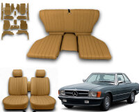 Set Sitzbezüge ab Bj. 85 + Rückbank klappbar + Teppichsatz für Mercedes SL 107 Dattel