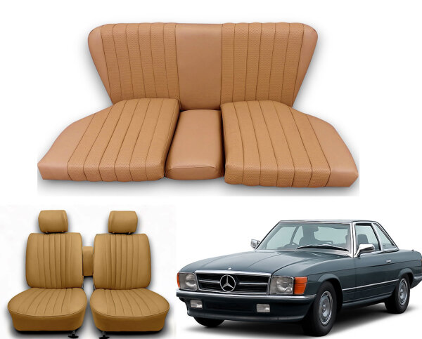 Set Sitzbezüge bis Bj. 84 + Rückbank starr für Mercedes SL 107 Dattel