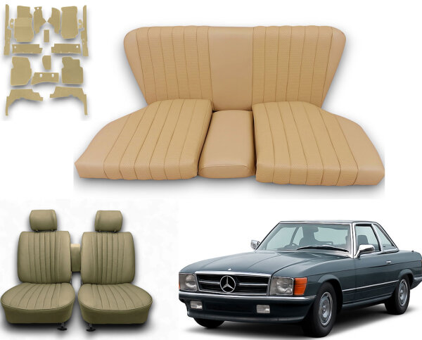 Set Sitzbezüge bis Bj. 84 + Rückbank starr + Teppichsatz für Mercedes SL 107 Beige