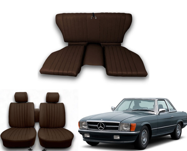 Set Sitzbezüge bis Bj. 84 + Rückbank klappbar für Mercedes SL 107 Braun
