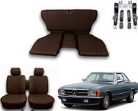 Set Sitzbezüge ab Bj. 85 + Rückbank klappbar + Gurte für Mercedes SL 107 Braun
