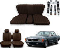 Set Sitzbezüge ab Bj. 85 + Rückbank starr + Gurte für Mercedes SL 107 Braun