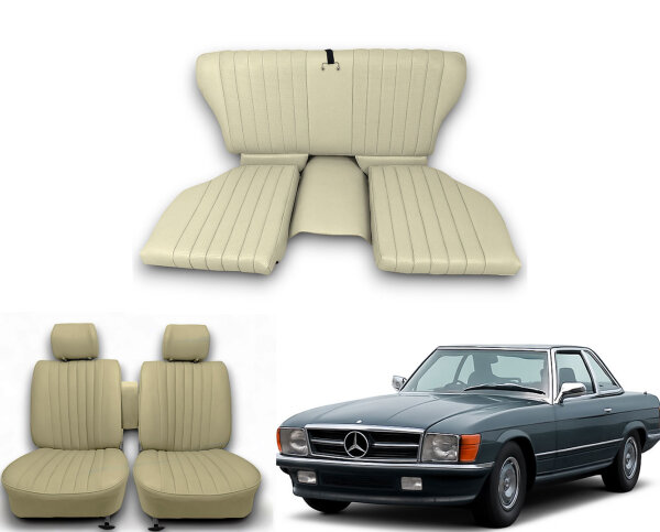 Set Sitzbezüge bis Bj. 84 + Rückbank klappbar für Mercedes SL 107 Pergament