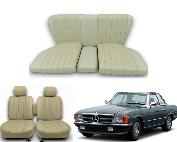 Set Sitzbezüge bis Bj. 84 + Rückbank starr für Mercedes SL 107 Pergament
