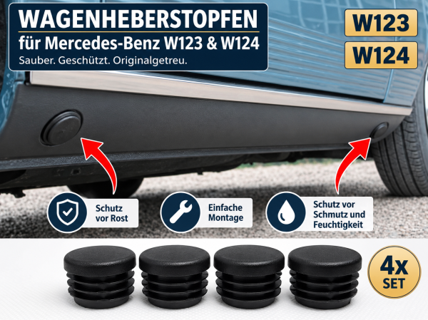 4x Wagenheberaufnahme Abdeckung Stopfen passend für Mercedes Benz W123 W124