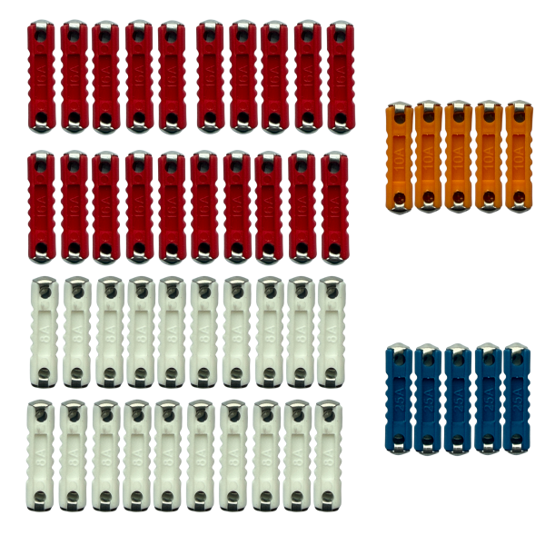 KFZ Sicherungen 50x Torpedo Abschmelzsicherungen 8A 10A 16A 25A Oldtimer Auto Set